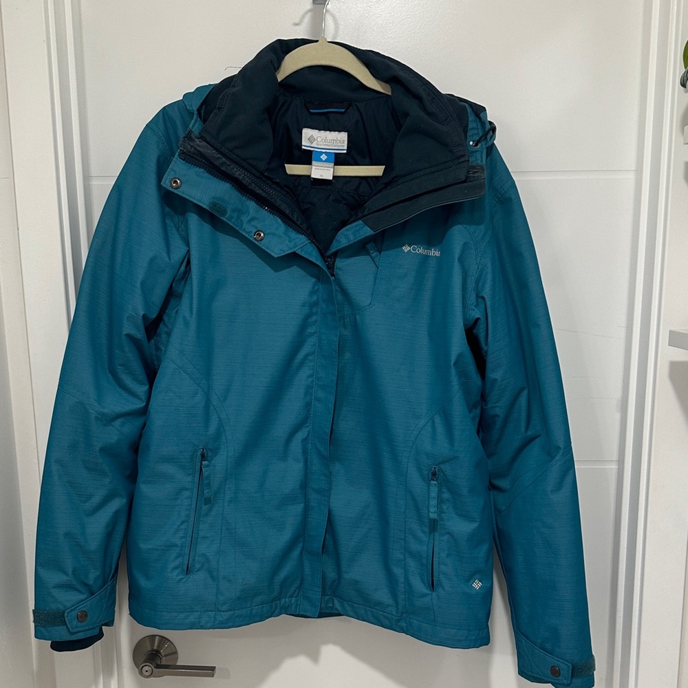 Snow or Rain Columbia Teal Outdoor Hooded Shell Jacket